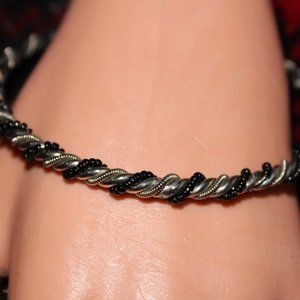 Bangle Bracelet With Black Spiral Beads And Spring